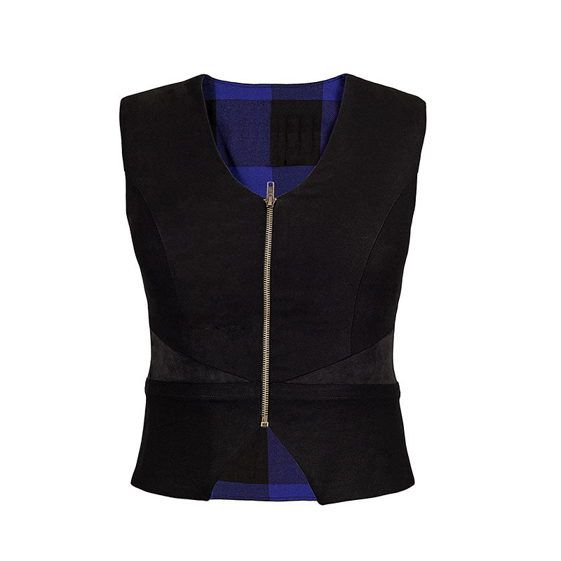 "Fire" Stretch Twill Shooting Vest w/Faux Leather Contrast